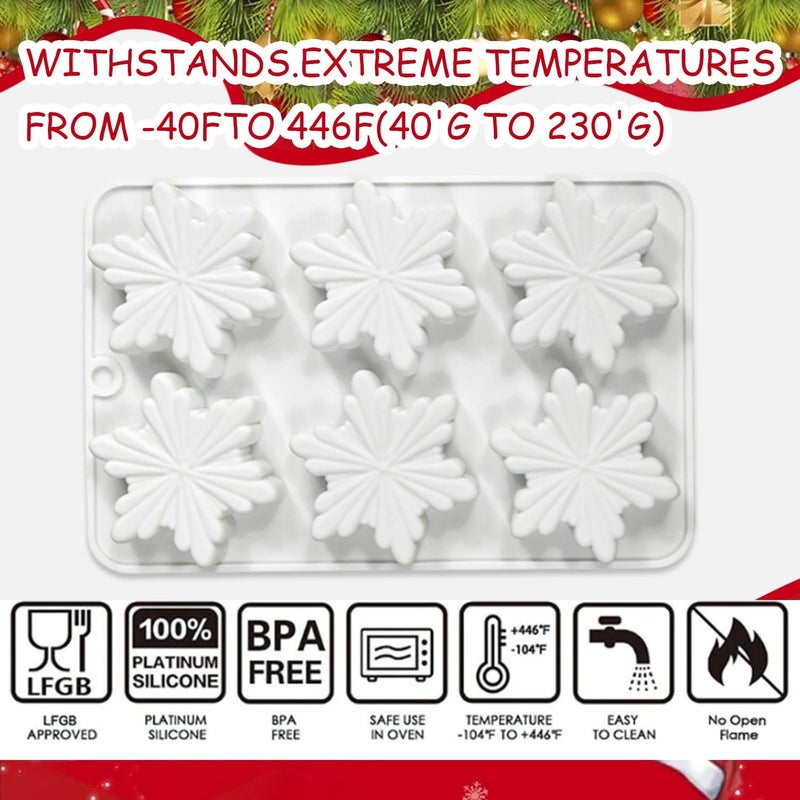 Mtruil 1 Pcs Snowflake Silicone Mold Christmas Chocolate Cake Molds Holiday Candy Baking Fondant Molds Christma Silicone Trays Pan Mold Festival Handmade Soap Ice Cube Biscuit Moulds - Image 5
